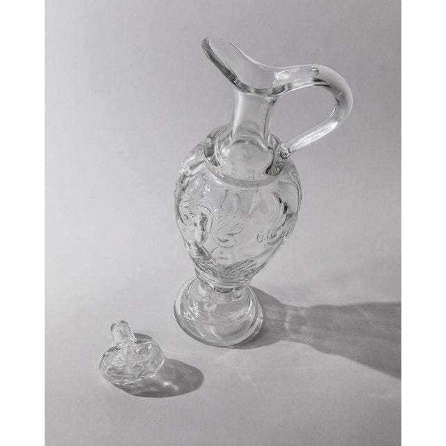 Vintage Sculptural Pressed Clear Glass Decanter with Patterned Texture and Stopper, Italy, 1960s For Sale - Image 8 of 11