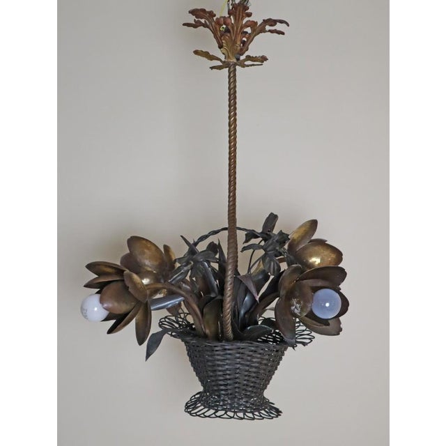 Metal Flower Basket Chandelier in Brass and Copper, France, 1920s For Sale - Image 7 of 18