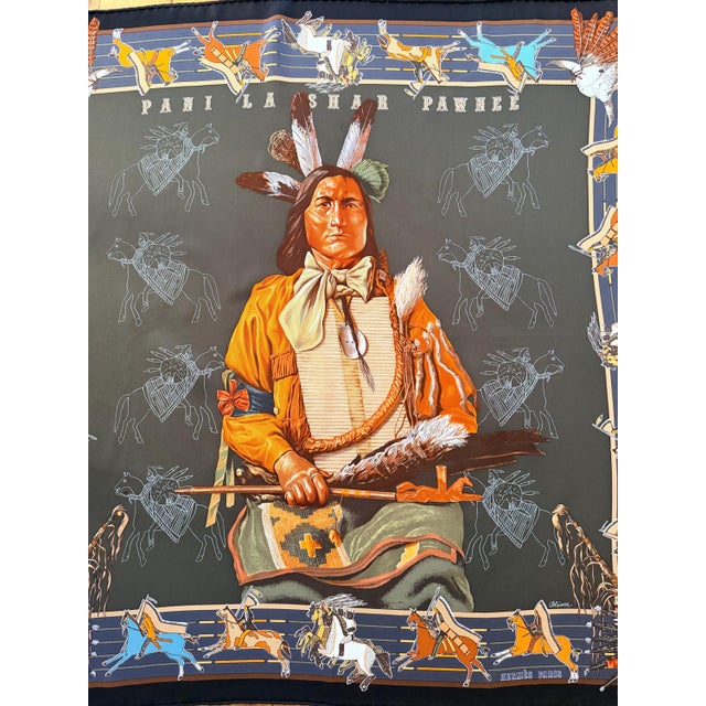 HERMÈS PANI la SHAR Pawnee Silk Scarf 26x26 inches 2005 designed by Kermit Oliver For Sale - Image 9 of 10