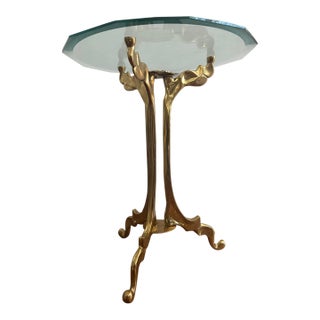 Organic Willy Daro Style 1970s Brass Glass Side Table For Sale