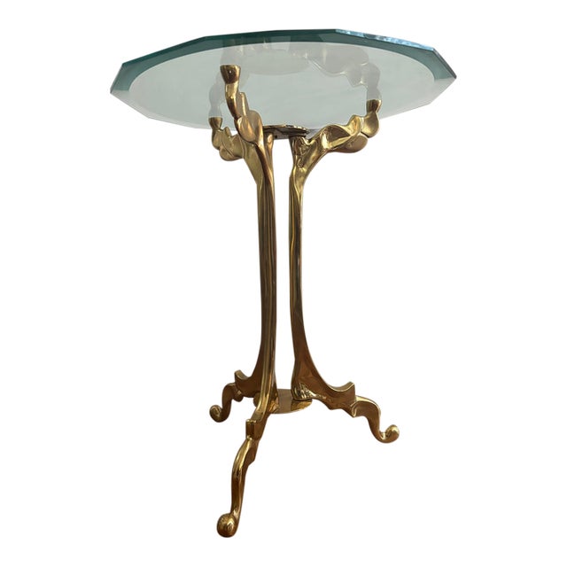 Organic Willy Daro Style 1970s Brass Glass Side Table For Sale
