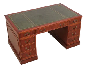 Reprodux English Yew Wood Green Leather Top Desk