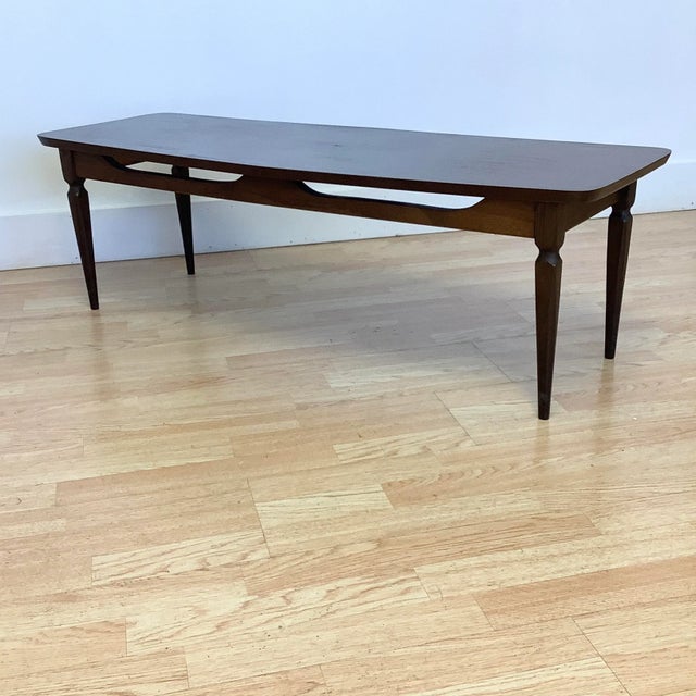 Mid-Century Boho Chic Surfboard Walnut Coffee Table With Laminate Top For Sale - Image 10 of 11