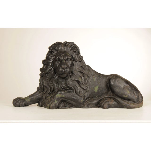 High Quality Heavy Cast Iron Crouching Lion Doorstop With Three-Dimensional Front And Flush Backside. Patina Consistent...