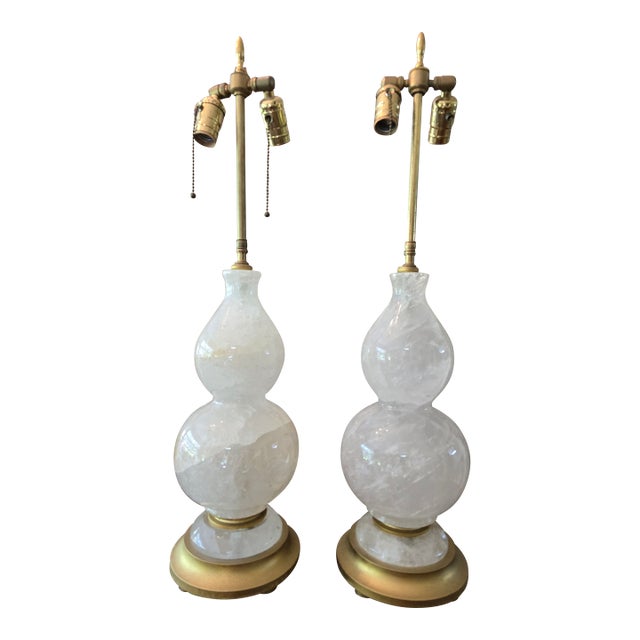 1990s Post Mid Century Modern Pair Rock Crystal Lamps - a Pair For Sale