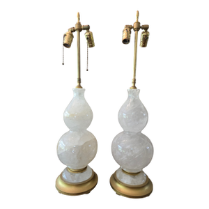 1990s Post Mid Century Modern Pair Rock Crystal Lamps - a Pair