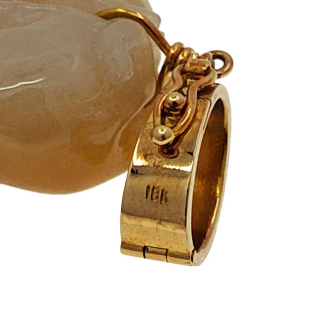 18k Gold Yellowish Orange Carved Jade Animal Pendant Enhancer For Sale - Image 4 of 4