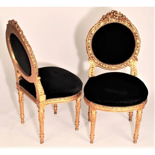 French 19th Century French Giltwood Velvet Side Chairs - a Pair For Sale - Image 3 of 8