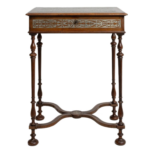1880-1889 France Rich Walnut Brown Inlaid Walnut Side Table For Sale