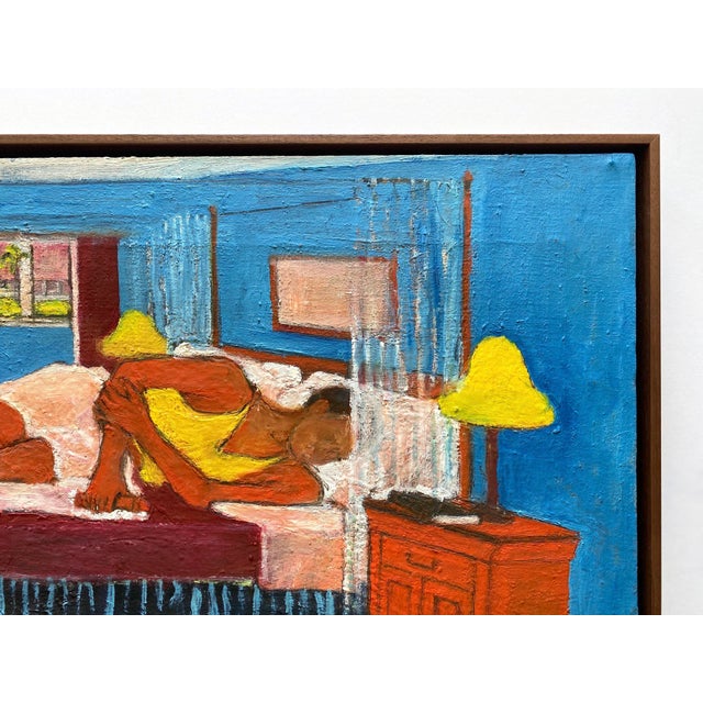 Matisse Style Vintage Mid Century Modernist " Bedroom, Afternoon Napping " Framed Original Post-Impressionist Impasto Oil Painting on Linen For Sale - Image 12 of 18