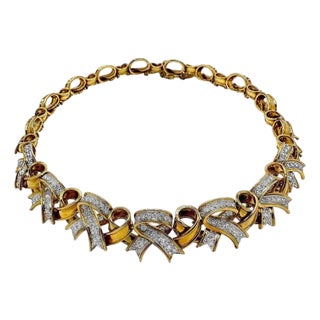 Mid 20th Century Tiffany & Co. "Ribbons Collection" Necklace in Gold Platinum and Diamonds For Sale