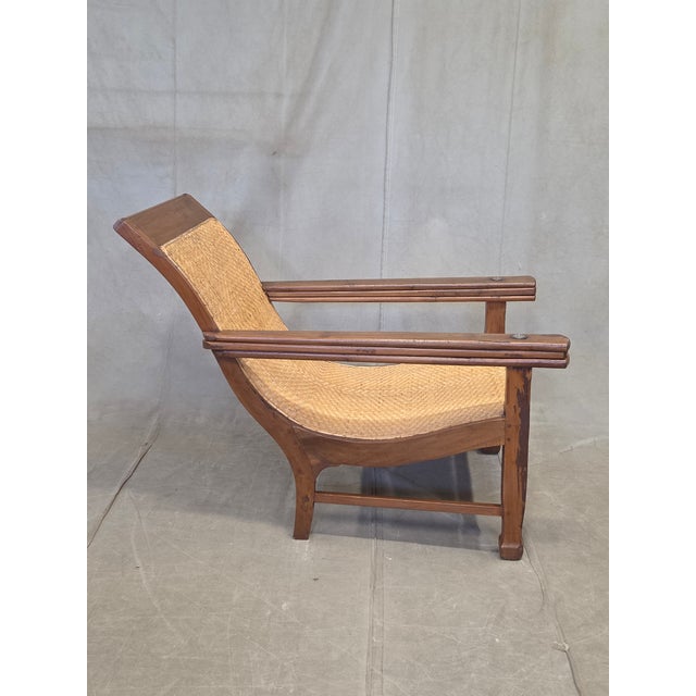 Art Deco Vintage 1950s Dutch Colonial Teak Lounge Chair With Herringbone Caned Seat For Sale - Image 3 of 17