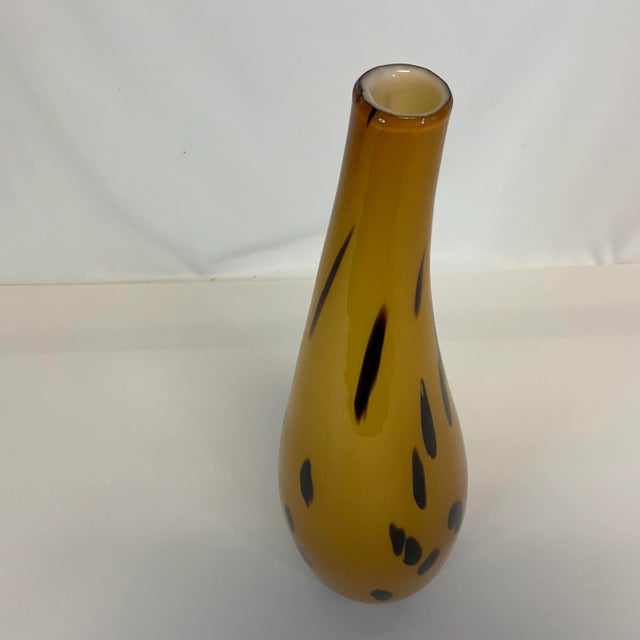 Italian Vintage Murano Italian Tiger Spot Boho Chic Handblown Amber Opaque Glass Vase For Sale - Image 3 of 12