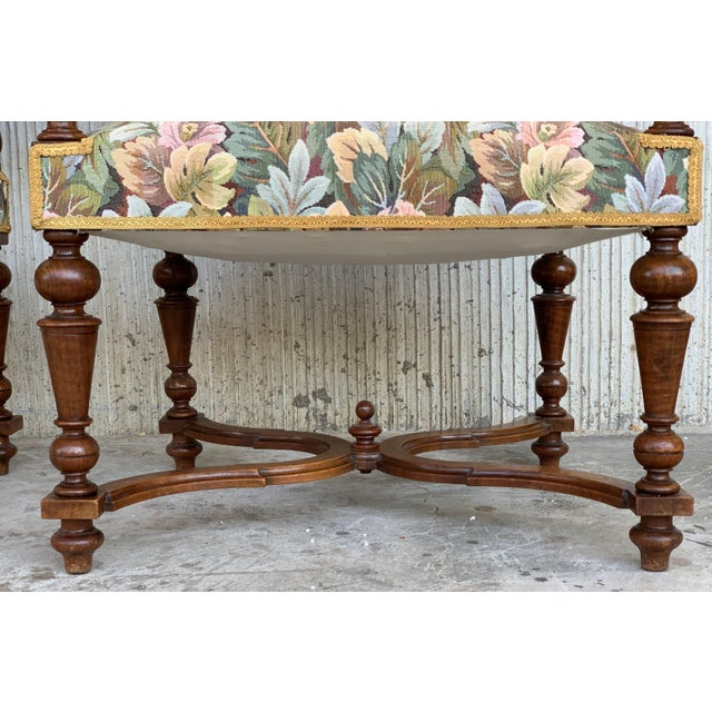 Brown Louis XVI Style French Carved Walnut Armchairs, 1900s - a Pair For Sale - Image 8 of 9
