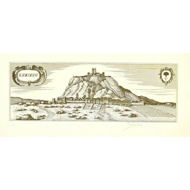 Map of Radicofani is an original etching. Hand-signed Ghino (Ghino di Tacco was the pseudonymous of Bettino Craxi)....