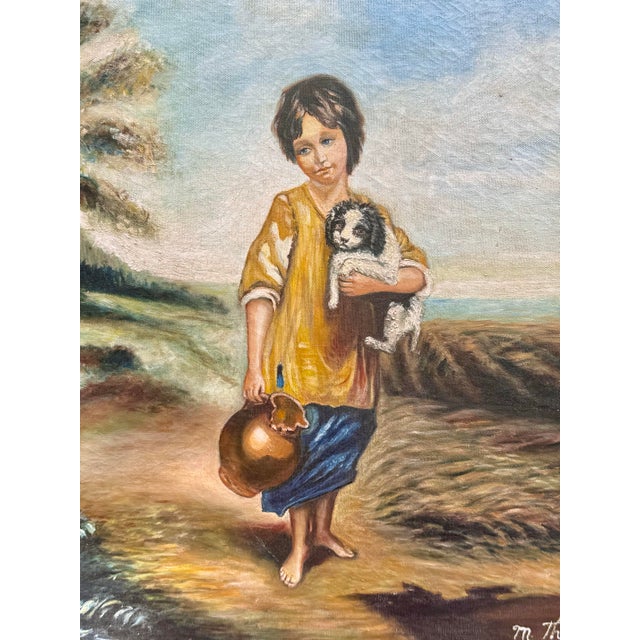 English Mid-20th Century English Style "The Cottage Girl" Oil on Canvas Painting After Gainsborough - Framed For Sale - Image 3 of 12