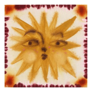 Sun No.11 - Original Contemporary Folk Art Acrylic and Gouache Painting on Raw Canvas by Meredith Walker For Sale