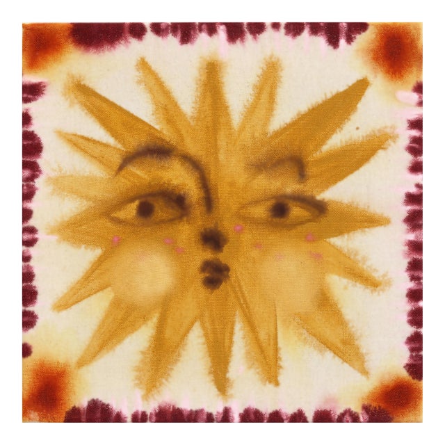 Sun No.11 - Original Contemporary Folk Art Acrylic and Gouache Painting on Raw Canvas by Meredith Walker For Sale