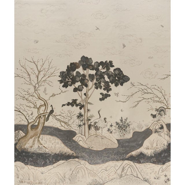 Schumacher X Colette Cosentino Birdsong 3 Panel Set In Carbon For Sale