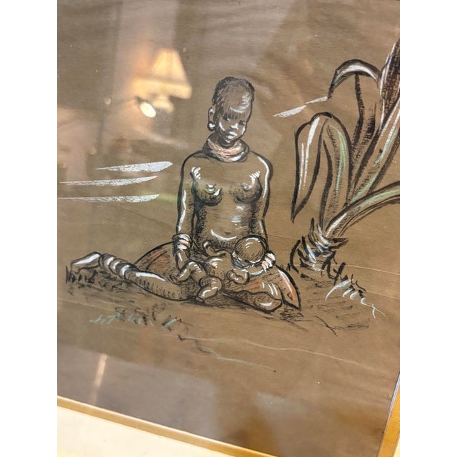 1940s-50s African Nude Woman & Child Drawing For Sale - Image 4 of 4
