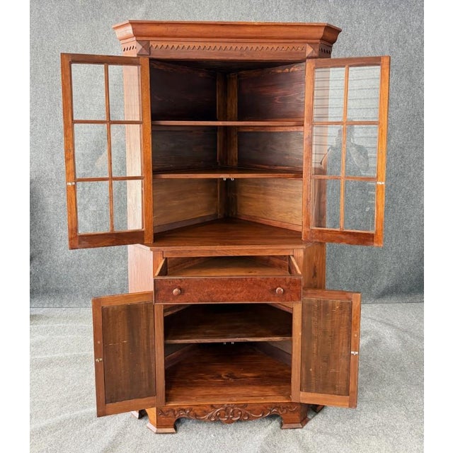 Wood Antique Bench-Made Burled Walnut Corner Cabinet For Sale - Image 7 of 12