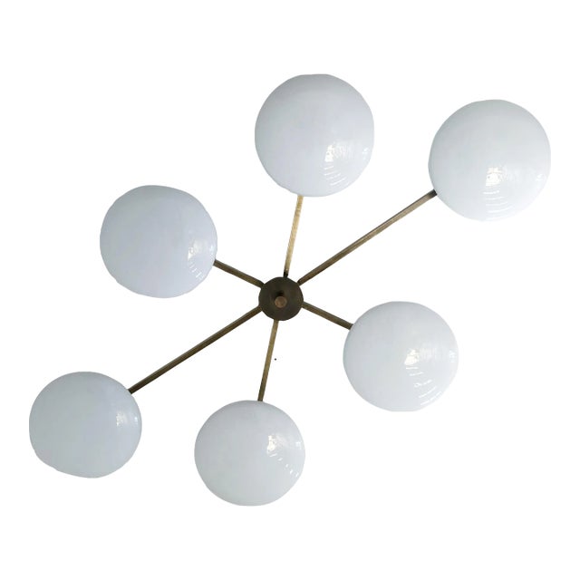 Angelo Bronzed Glossy White Glass Flush Mount by Fabio Ltd For Sale