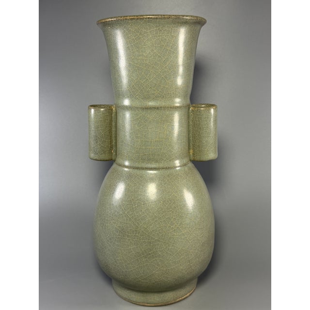 Antique Chinese Longquan Celadon Arrow Ear Vase, Ceramic Vessel For Sale - Image 4 of 6