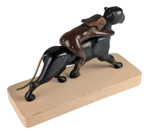 Art Deco Sculpture of Ariadne and the Panther, 1920s, Wood and Brass
