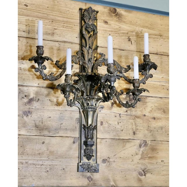 Metal Antique Five-Branch Wall Sconce For Sale - Image 7 of 14