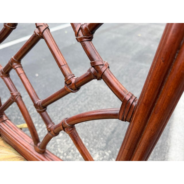 Late 20th Century Vintage Fretwork Rattan Dining Chairs With Tropical Cushions, Set of 6 For Sale - Image 5 of 10