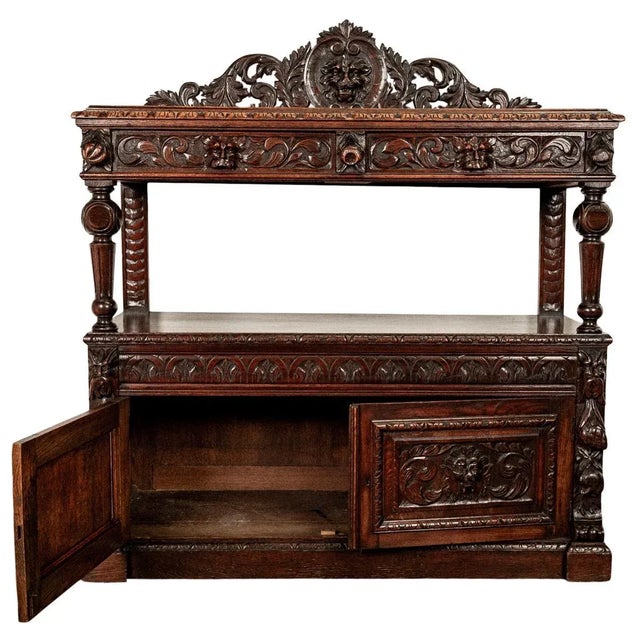 Antique Scottish Carved Oak Renaissance Revival Wine Server Buffet Sideboard For Sale - Image 9 of 12