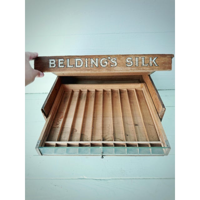 Wood Antique Belding’s Silk Oak Countertop Thread Cabinet With Glass Drawers | Early General Store Display | C. 1900–1920 For Sale - Image 7 of 12