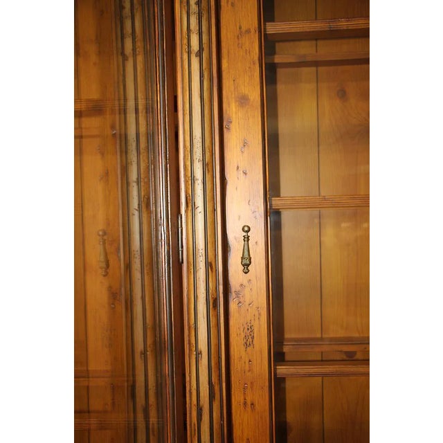 Brown 1950s Vintage English Pine Breakfront Bookcase, French Country Style For Sale - Image 8 of 11
