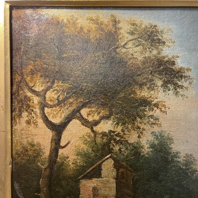 Italian School Artist, Lakescape with Forest Animated by Characters, Oil on Canvas, 18th Century, Framed For Sale - Image 5 of 12