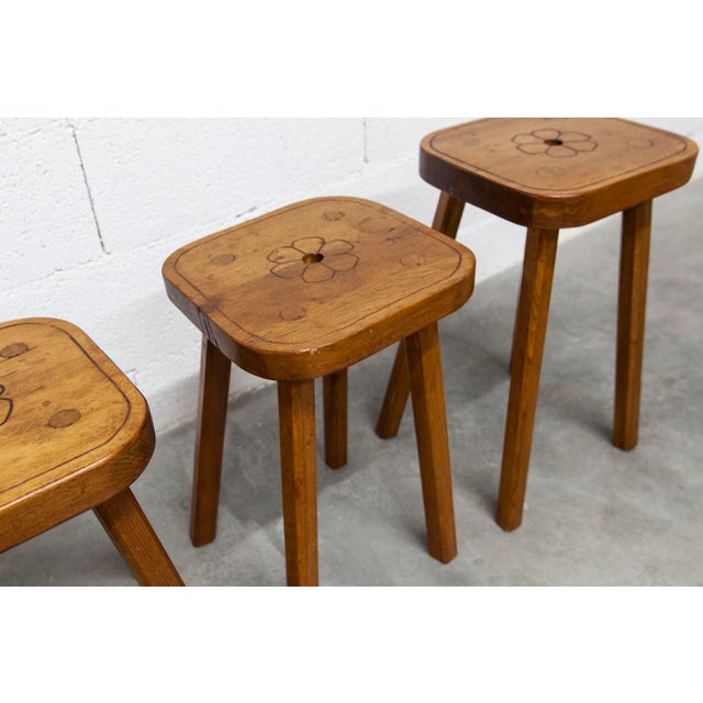Brown Brutalist Handcrafted Floral Stools, 1960s, Set of 4 For Sale - Image 8 of 18
