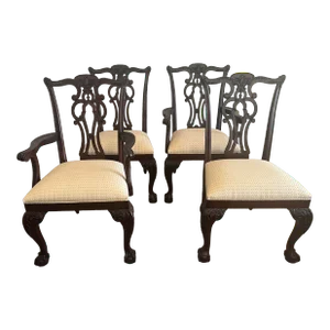 Late 20th Century Ethan Allen Mahogany Chippendale Dining Chairs - Set of 4