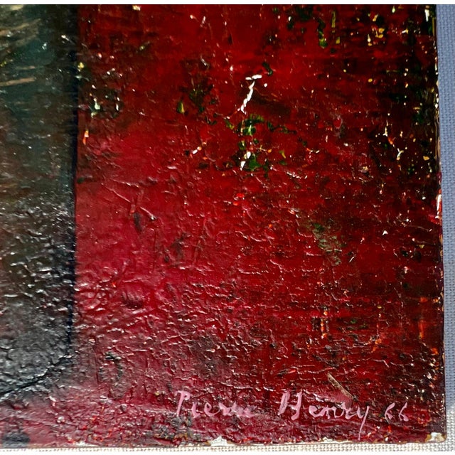 Pierre Henry, French Surrealism Oil Painting Pierre Henry Surrealist Color Flowers in Vase, 1966 For Sale - Image 9 of 12