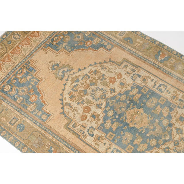 Textile Vintage Distressed Turkish Oushak Rug in Pastel Blue and Cream For Sale - Image 7 of 10