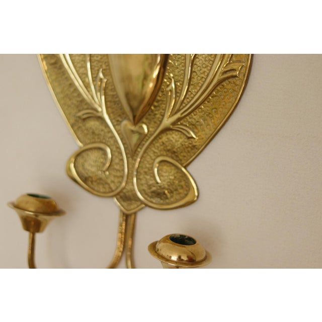 Swedish Art Nouveau Style Brass Double Arm Sconces, Set of 2 For Sale - Image 6 of 17