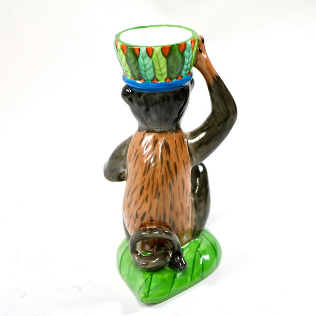 Traditional Lynn Chase Porcelain Monkey Business Candle Holder For Sale - Image 3 of 11