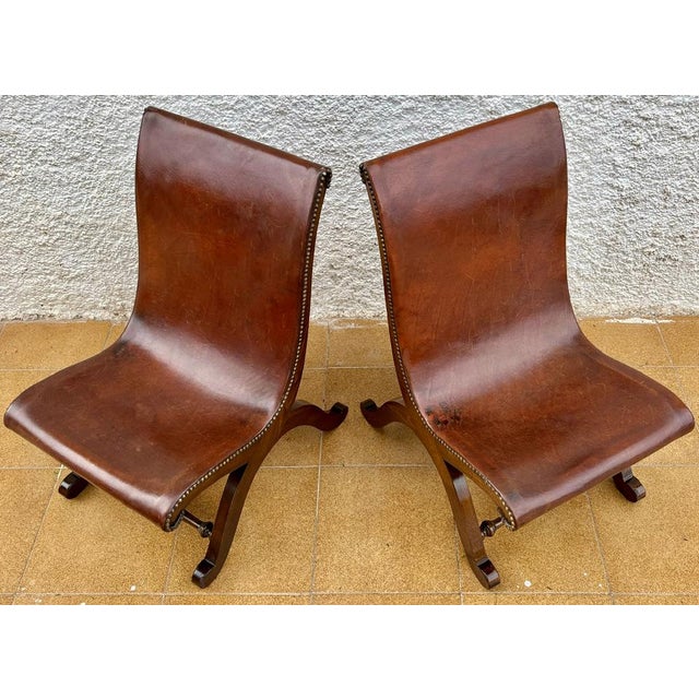 Brown Set of Spanish Oak Side Chairs by Pierre Lottier for Valenti, 1950s For Sale - Image 8 of 17