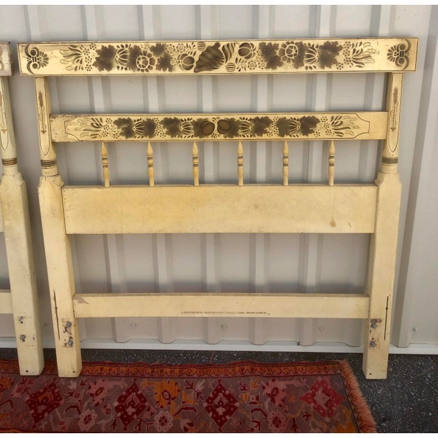 Light Yellow Hitchcock Stenciled and Painted Shell Motif Twin Headboards-A Pair For Sale - Image 8 of 11