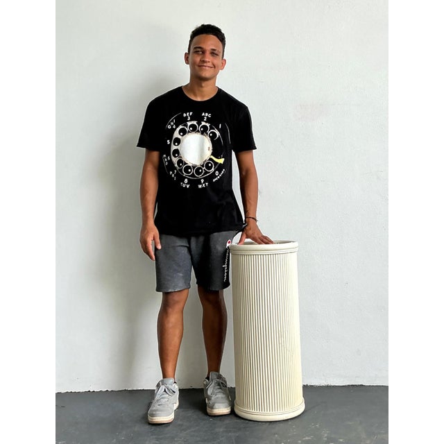 Off-white Vintage Painted Rattan Pedestal For Sale - Image 8 of 13