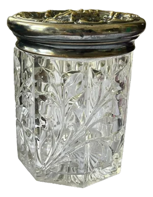 Vintage Glass Jar With Ornate Cherub Metal Lid – Vanity Barware Biscuit or Tobacco Jar