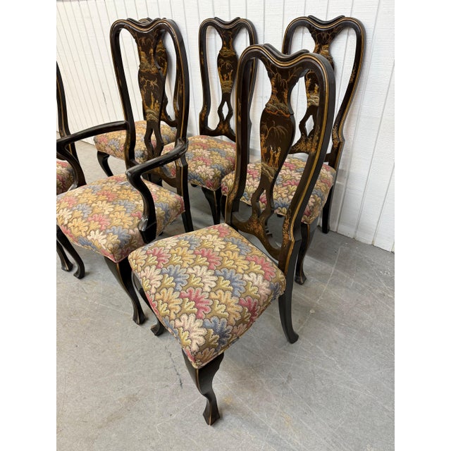 Chinoiserie Antique Chinoiserie Paint Decorated Dining Chairs - Set of 6 For Sale - Image 3 of 12