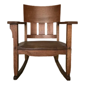 Early 20th Century Vintage Arts and Crafts Oak Rocking Chair