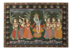 Large Pichhavai Painting of Krishna with Female Gopis Dancing