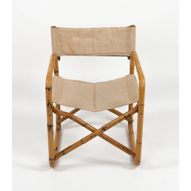 1960s Mid-Century Modern Folding Director Chair in Bamboo and Fabric, Italy, 1960s For Sale - Image 5 of 11