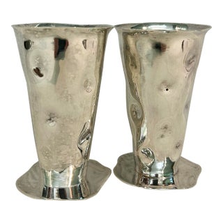 Izabel Lam New York Modernist Silver Plated Wavy Vases - A Pair For Sale