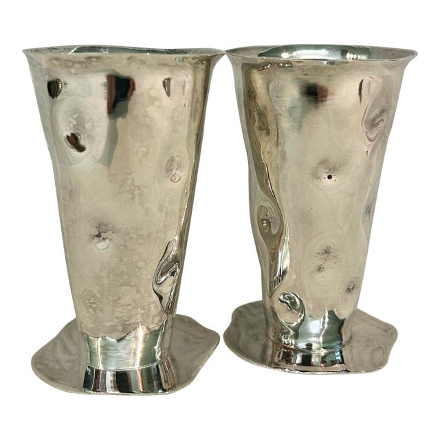 Izabel Lam New York Modernist Silver Plated Wavy Vases - A Pair For Sale